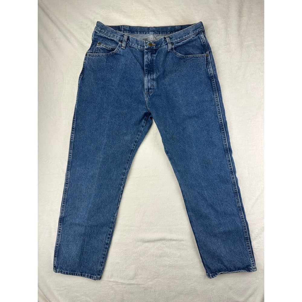 Wrangler Jeans Mens Regular Fit 38x30 Blue Straight Leg Denim Cotton Medium Wash